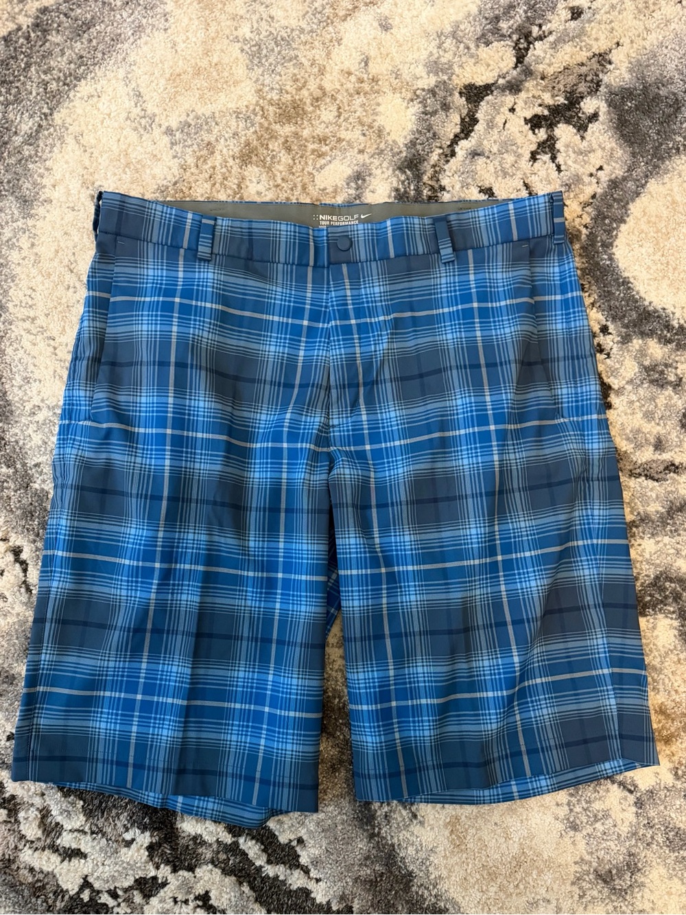 Nike Men's Blue Plaid Hybrid Golf Shorts 36